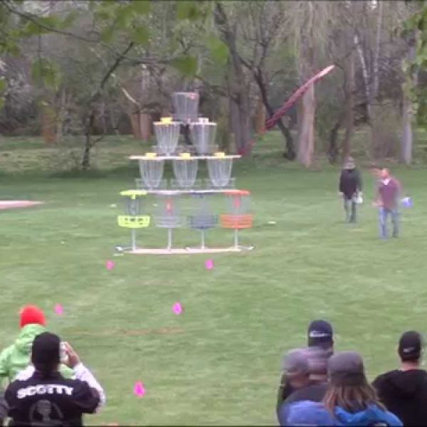 The Disc Golf Basket Pyramid Shot