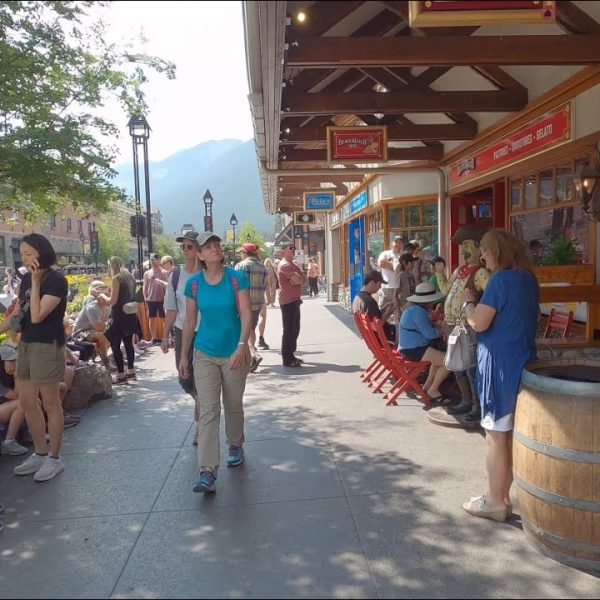 Downtown BANFF Walk - Banff Avenue is main street of Banff Town 2023 Canada life vlog